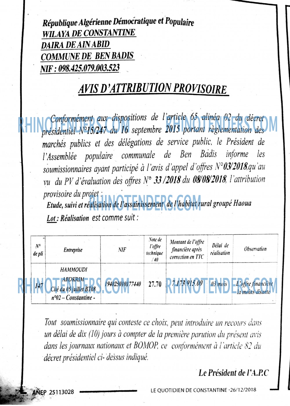 LE QUOTIDIEN DE CONSTANTINE