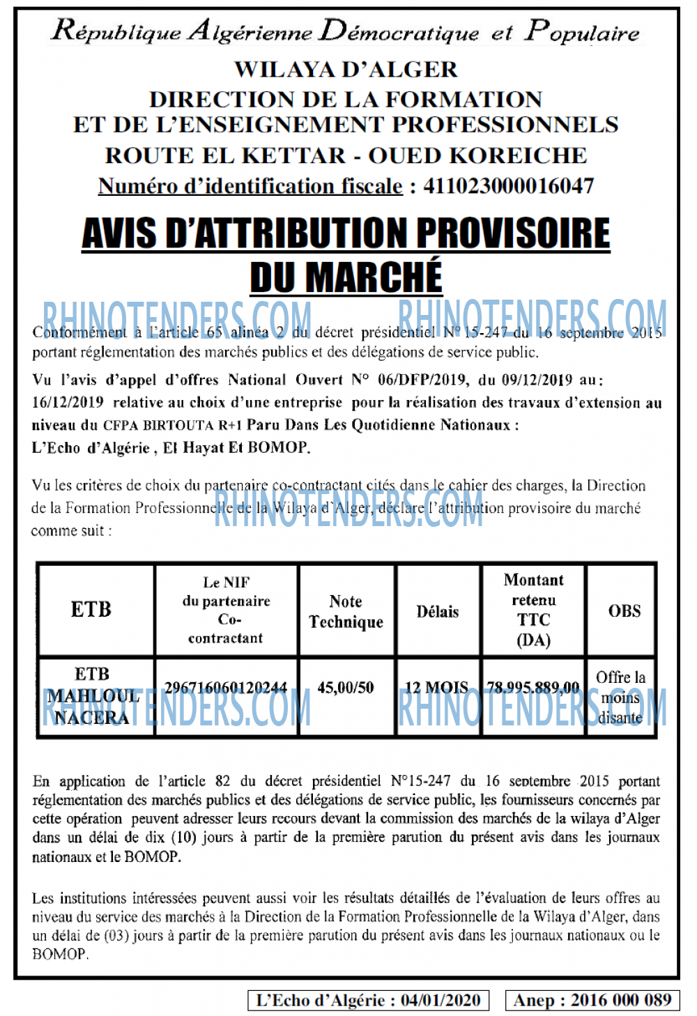 L'ECHO D'ALGERIE