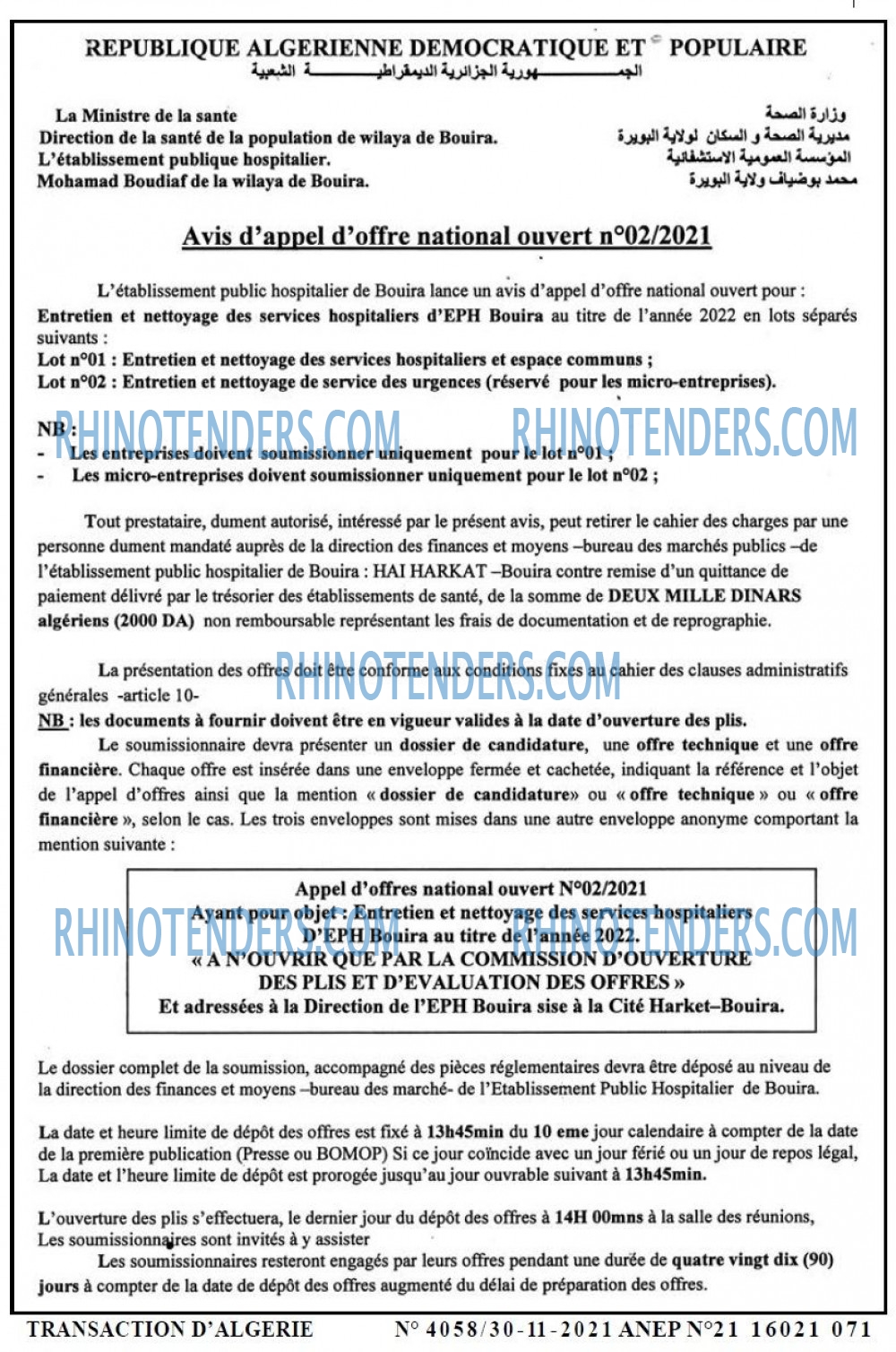TRANSACTION D'ALGERIE