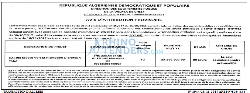 TRANSACTION D'ALGERIE