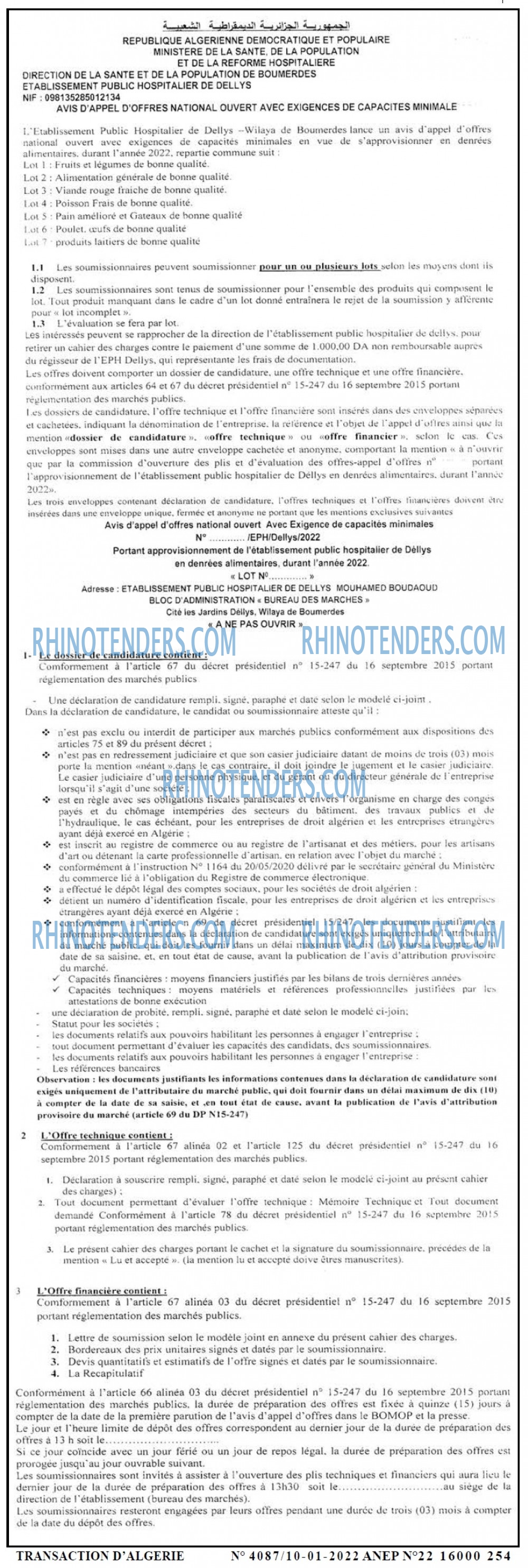 TRANSACTION D'ALGERIE
