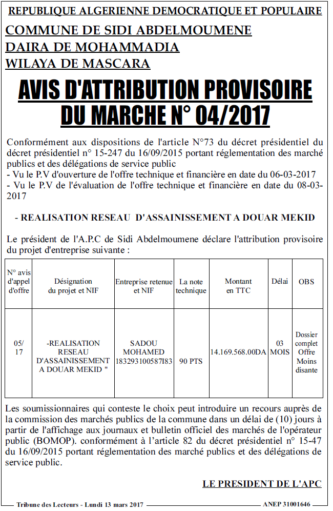 TRIBUNE DES LECTEURS