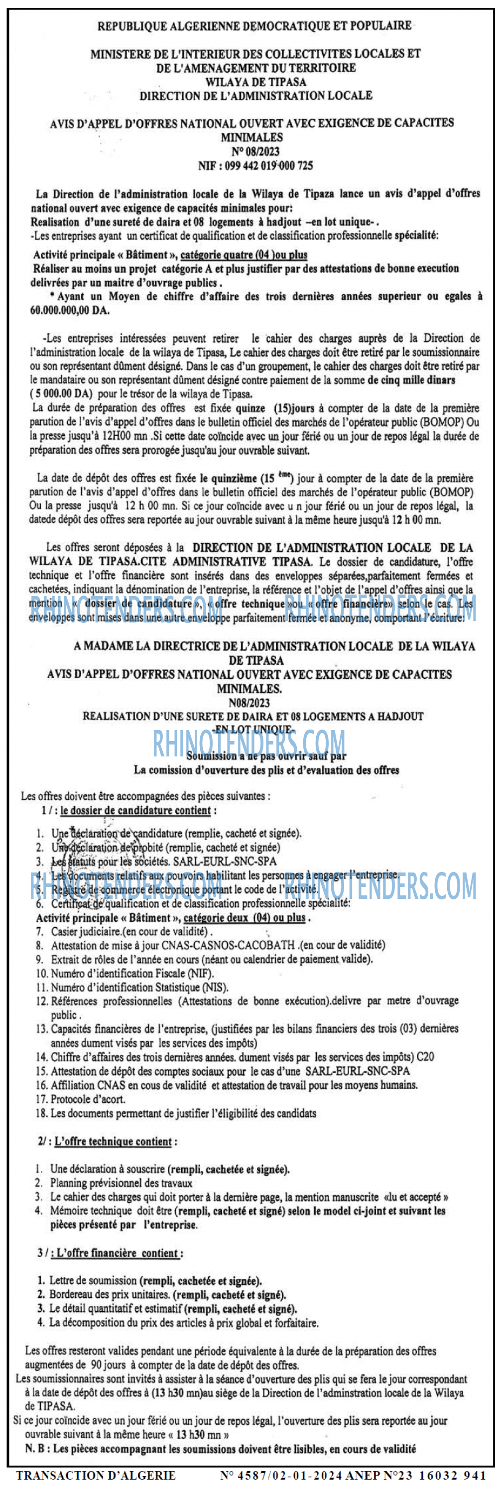 TRANSACTION D'ALGERIE