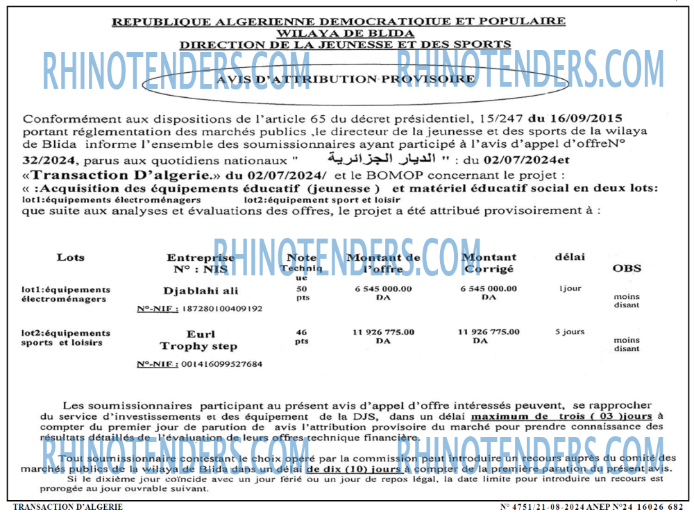 TRANSACTION D'ALGERIE