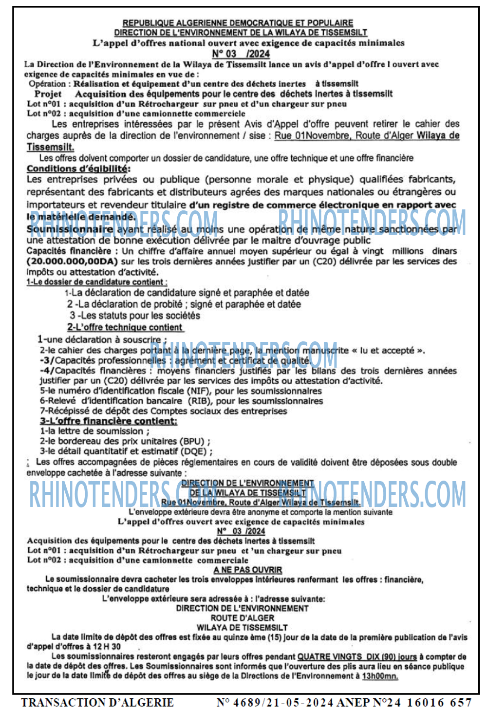 TRANSACTION D'ALGERIE