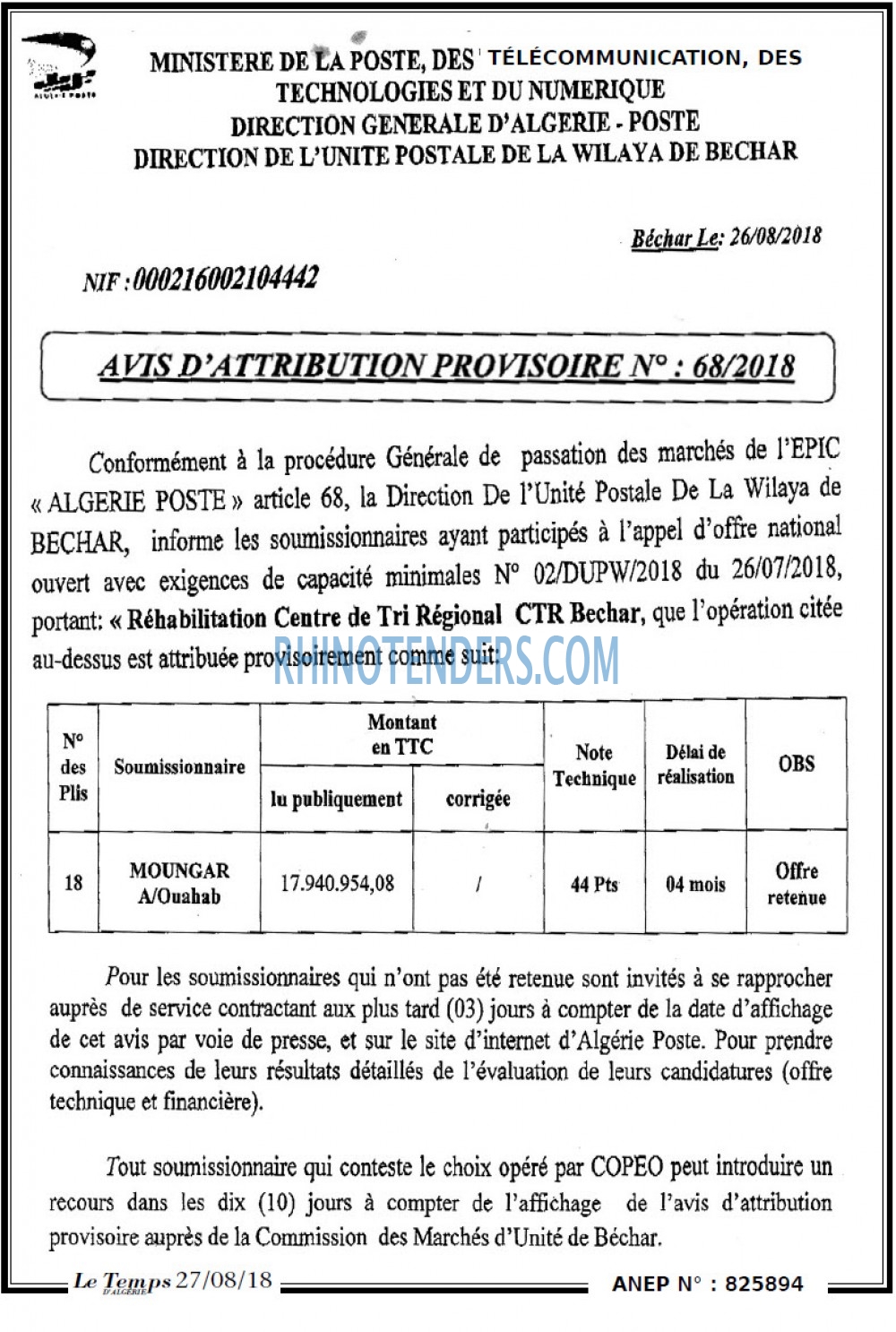 LE TEMPS D'ALGERIE