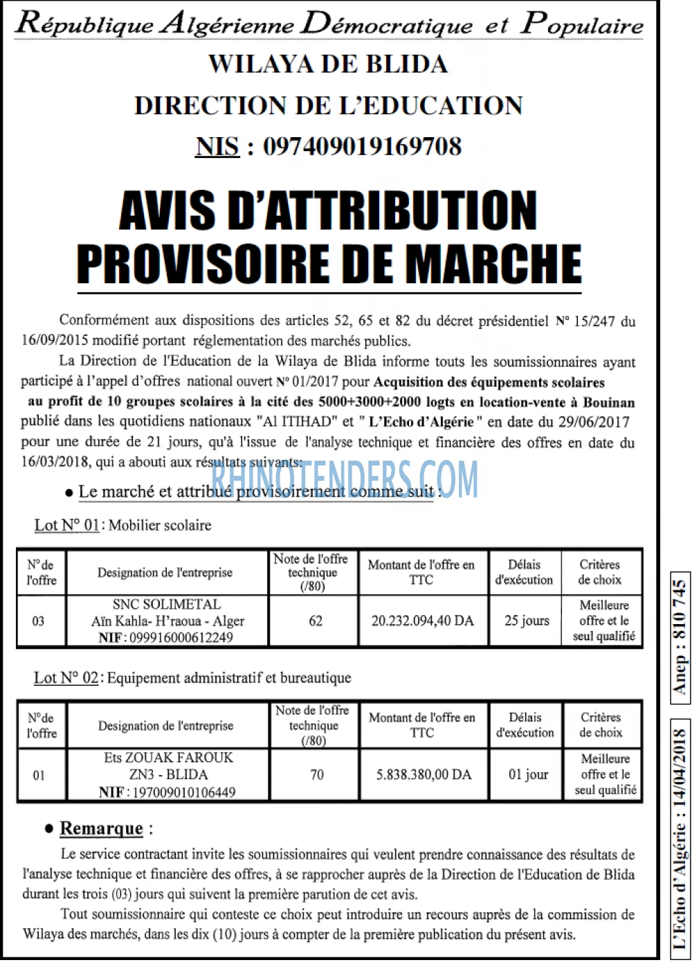 L'ECHO D'ALGERIE