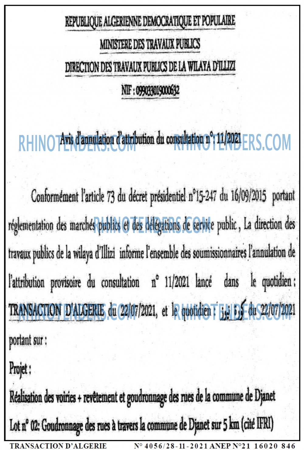 TRANSACTION D'ALGERIE