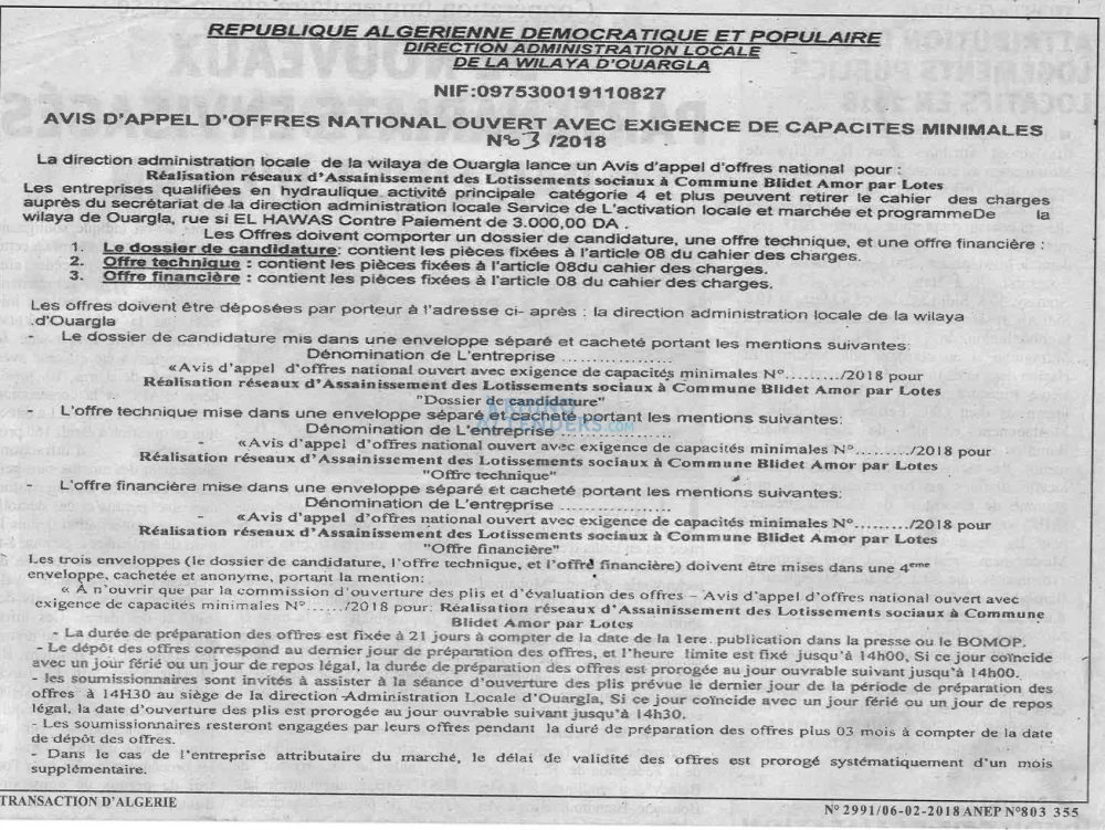 TRANSACTION D'ALGERIE