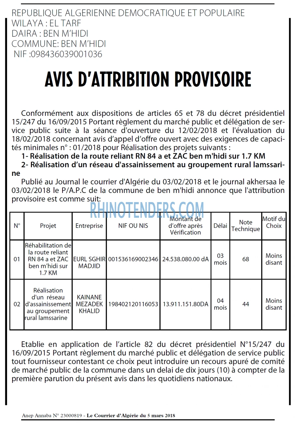 Le Courrier d'Algerie