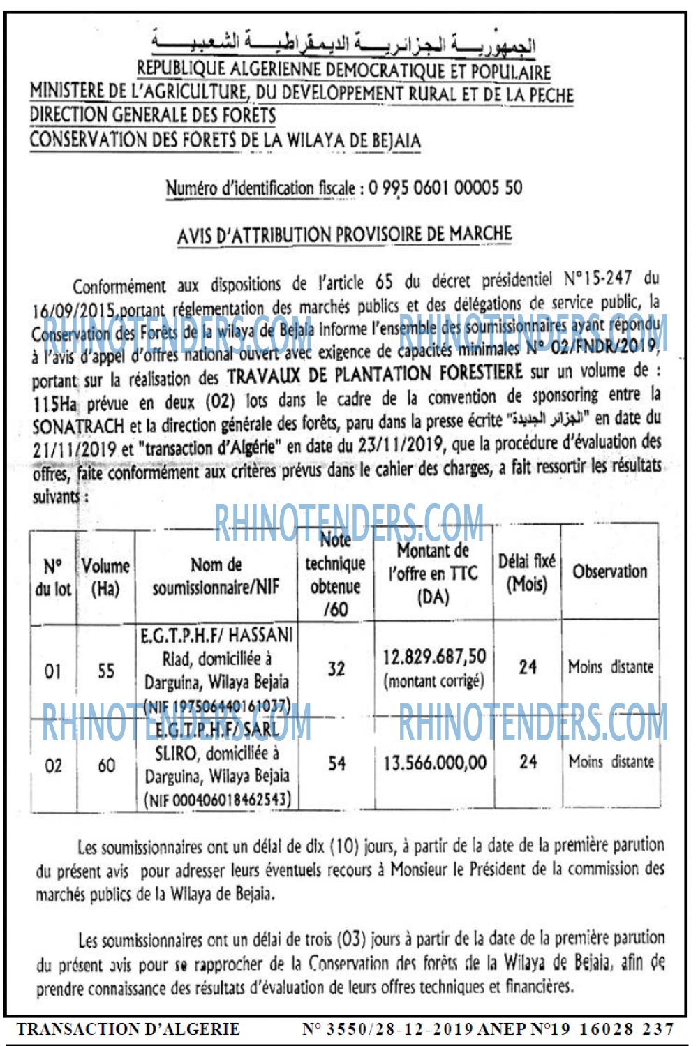 TRANSACTION D'ALGERIE