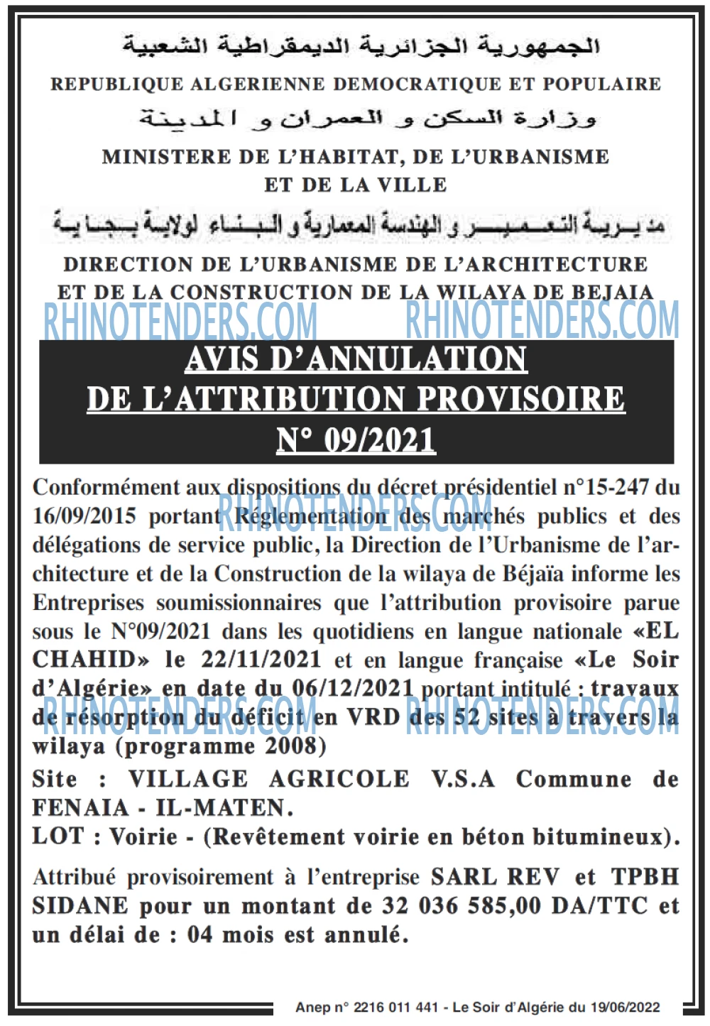 LE SOIR D'ALGERIE