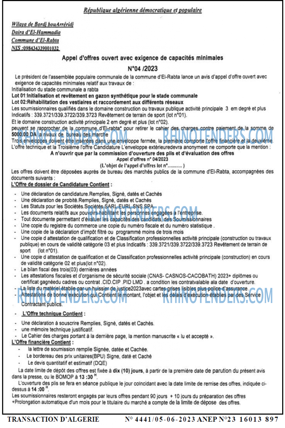 TRANSACTION D'ALGERIE