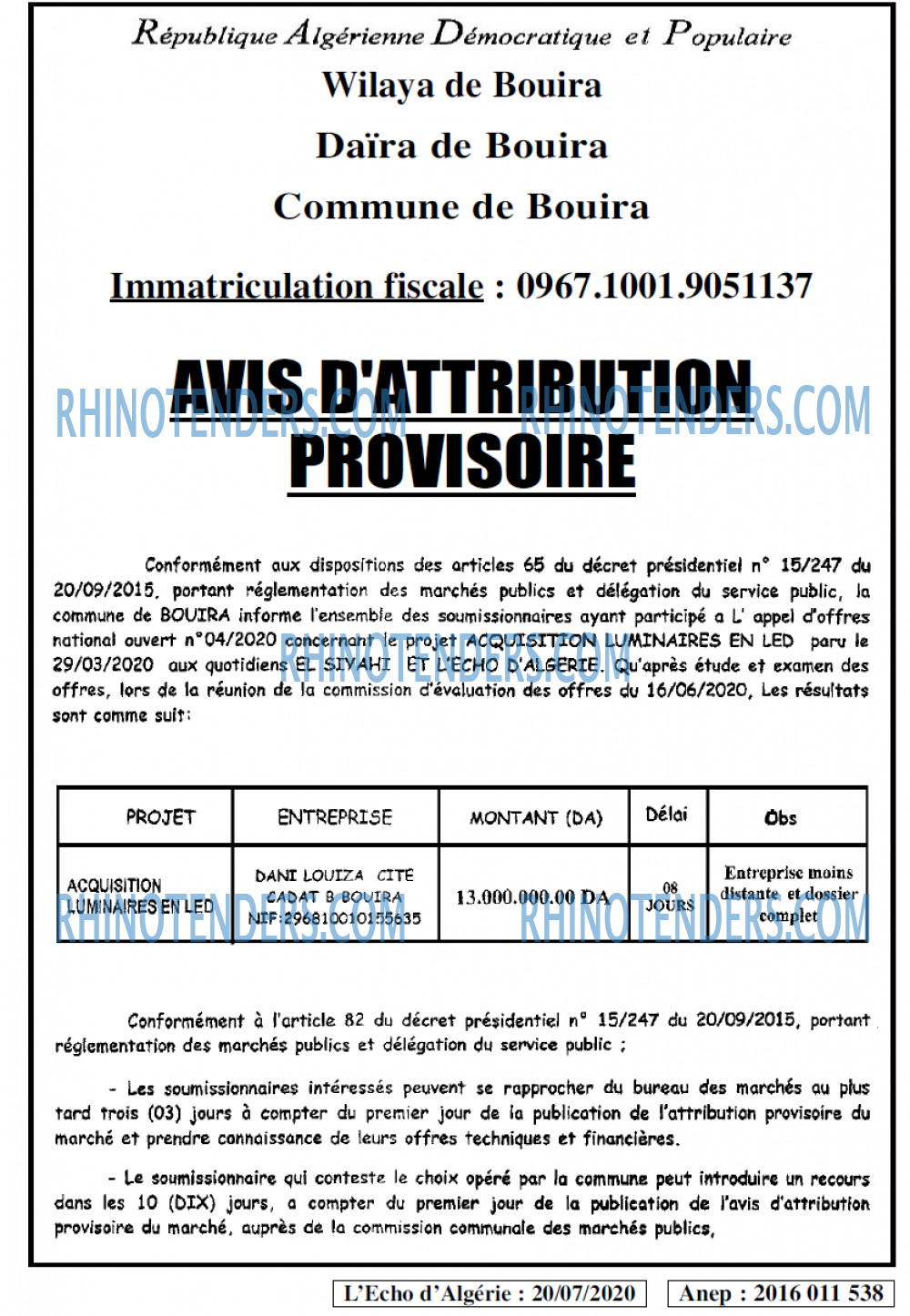 L'ECHO D'ALGERIE