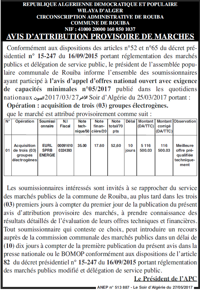 LE SOIR D'ALGERIE