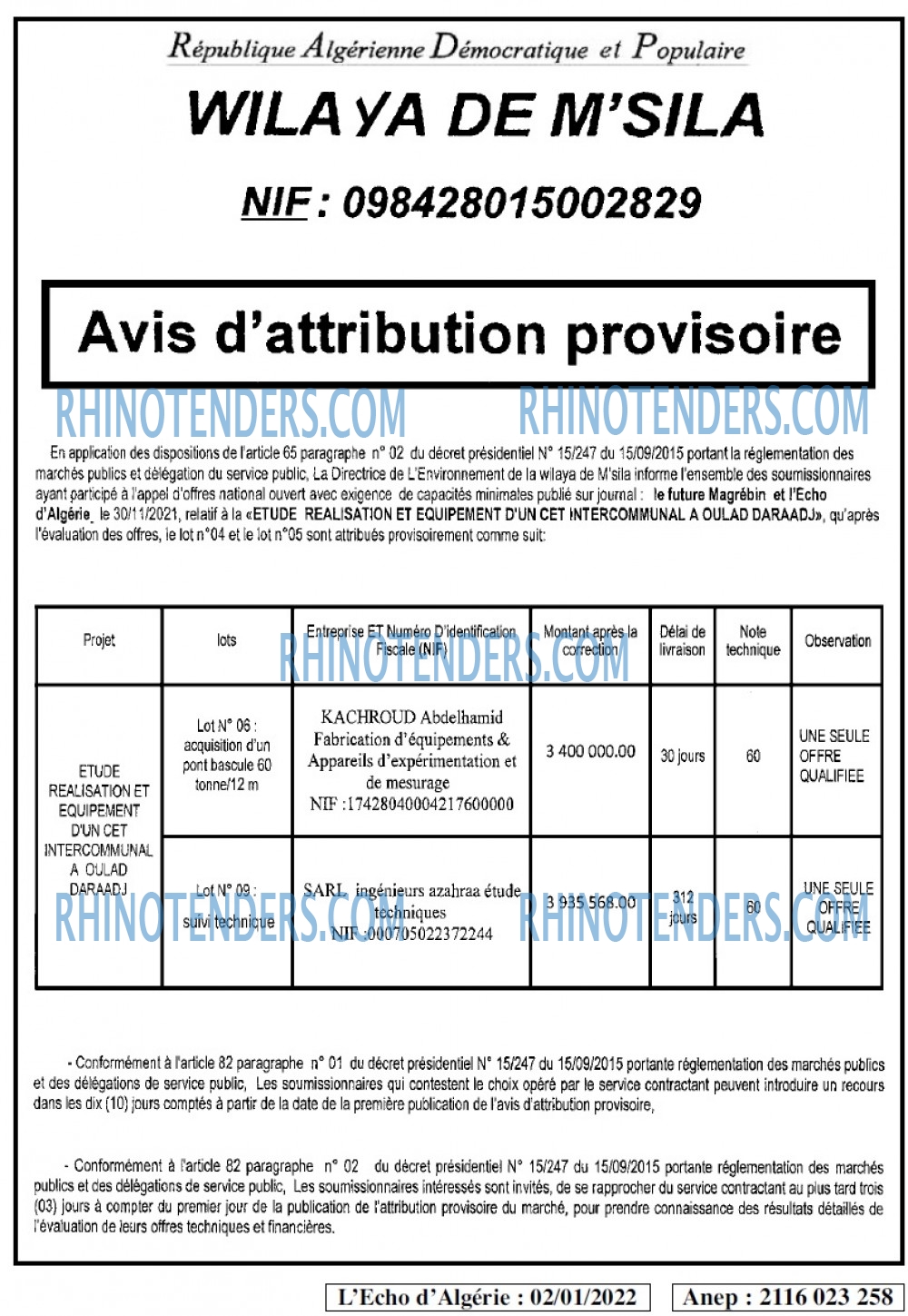 L'ECHO D'ALGERIE