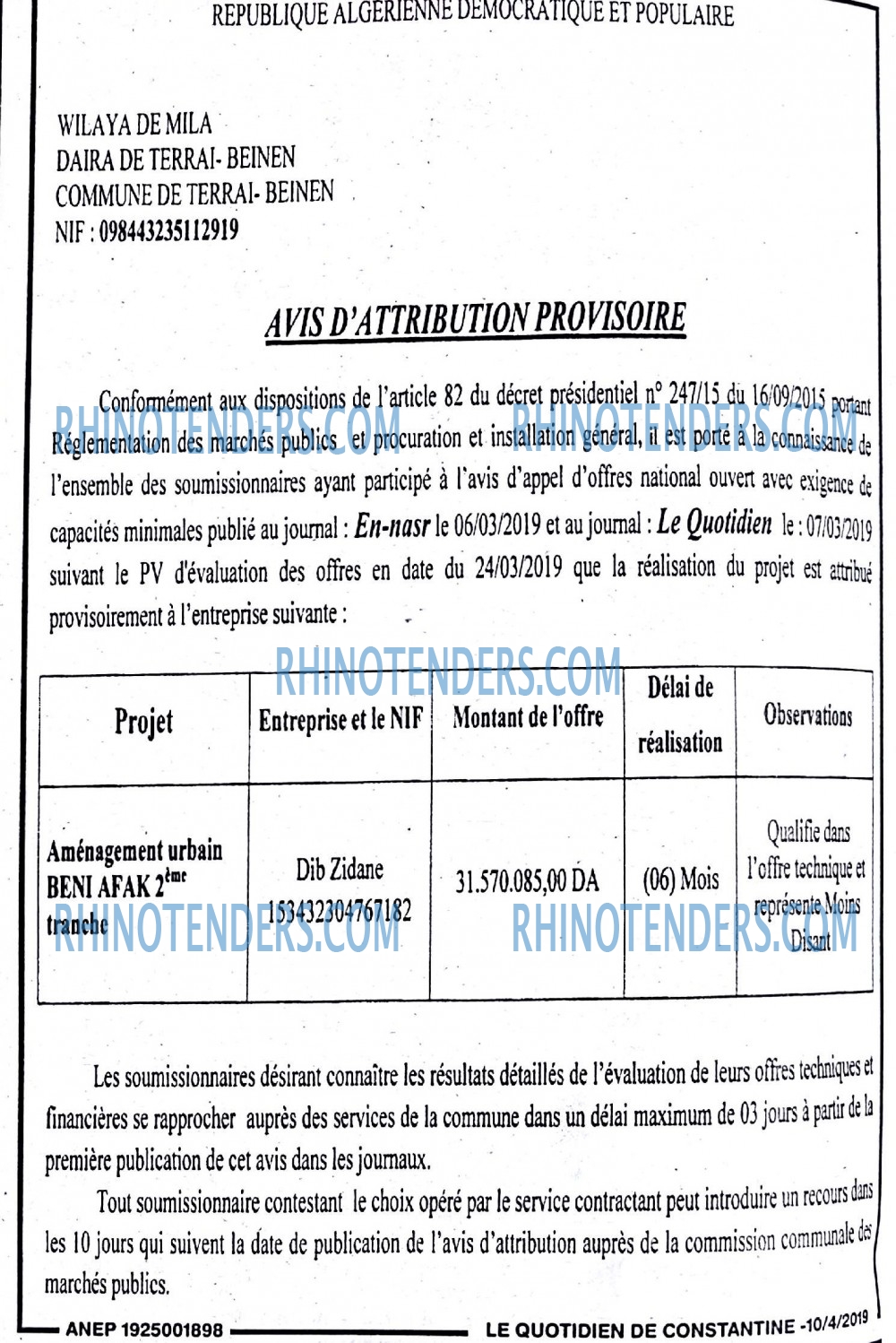 LE QUOTIDIEN DE CONSTANTINE