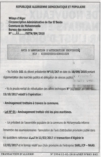 TRANSACTION D'ALGERIE