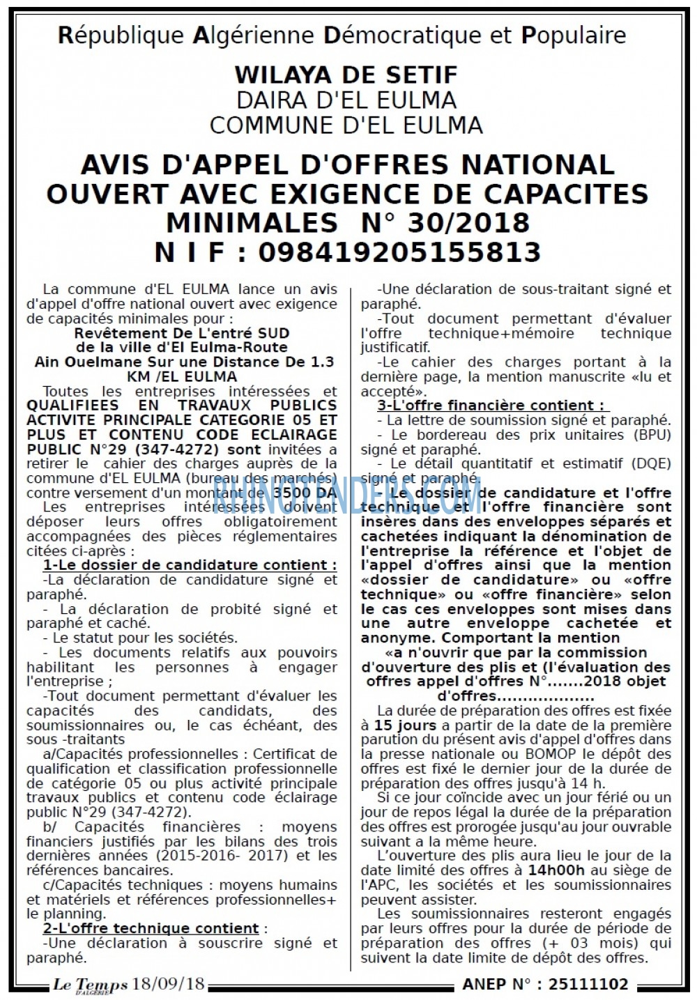 LE TEMPS D'ALGERIE