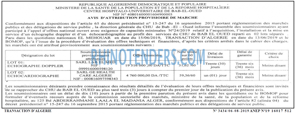 TRANSACTION D'ALGERIE