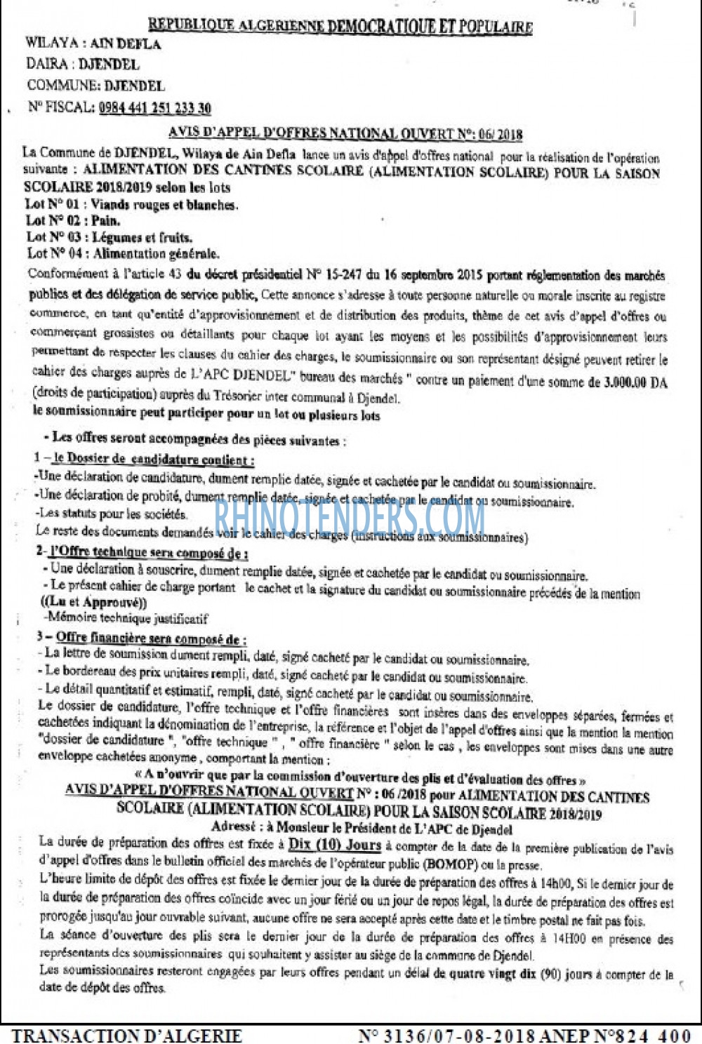 TRANSACTION D'ALGERIE