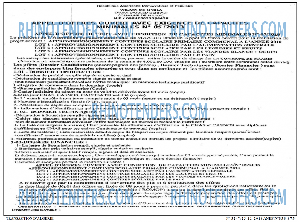 TRANSACTION D'ALGERIE