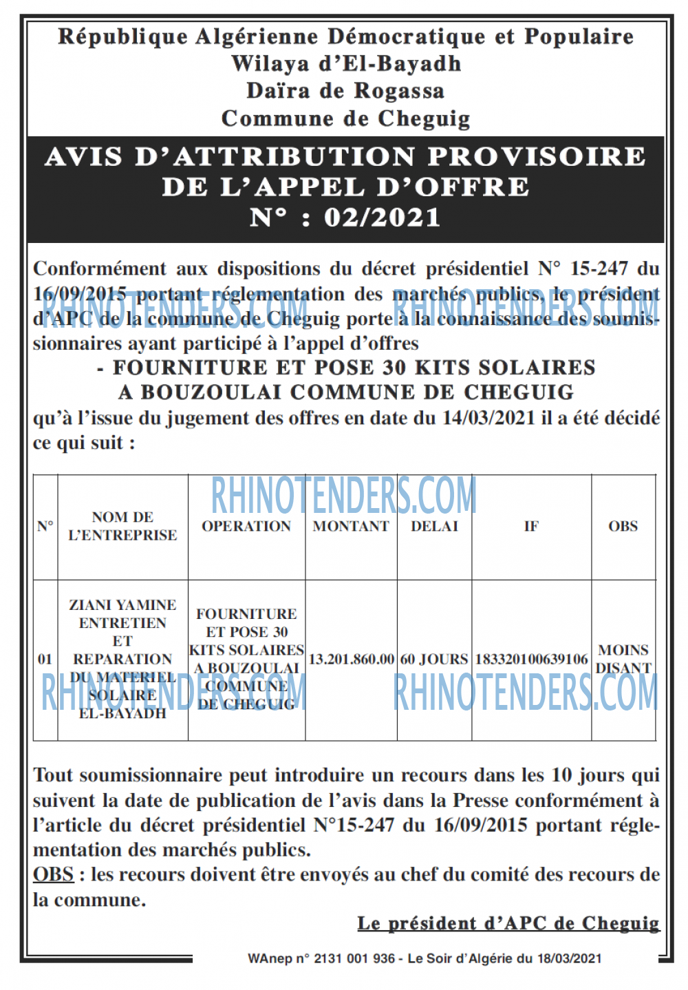 LE SOIR D'ALGERIE