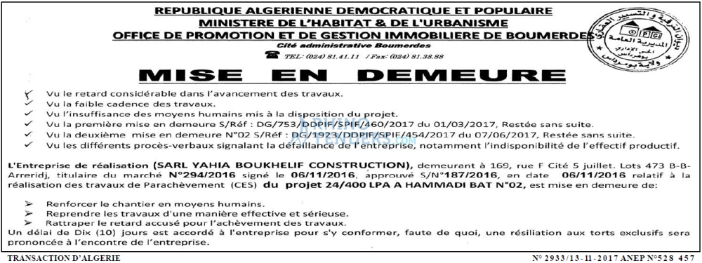 TRANSACTION D'ALGERIE