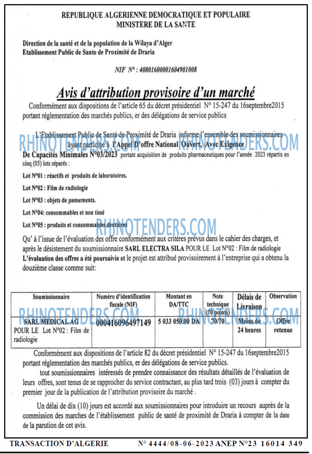 TRANSACTION D'ALGERIE