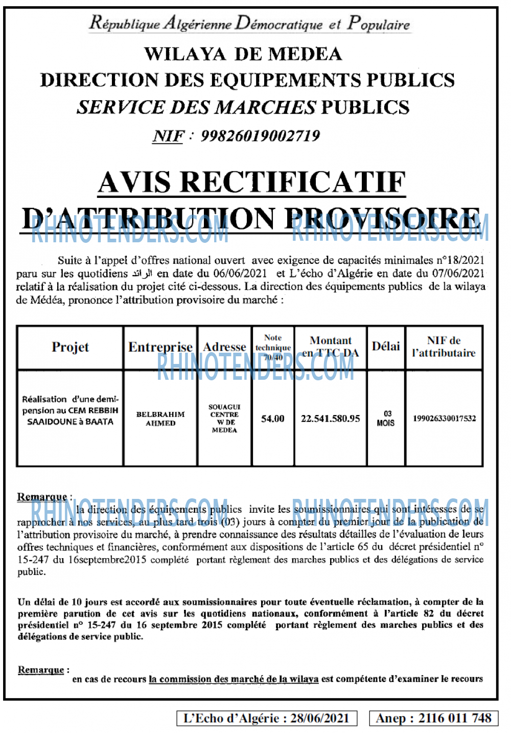 L'ECHO D'ALGERIE