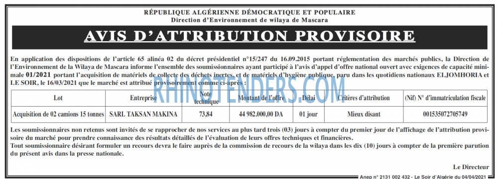 LE SOIR D'ALGERIE
