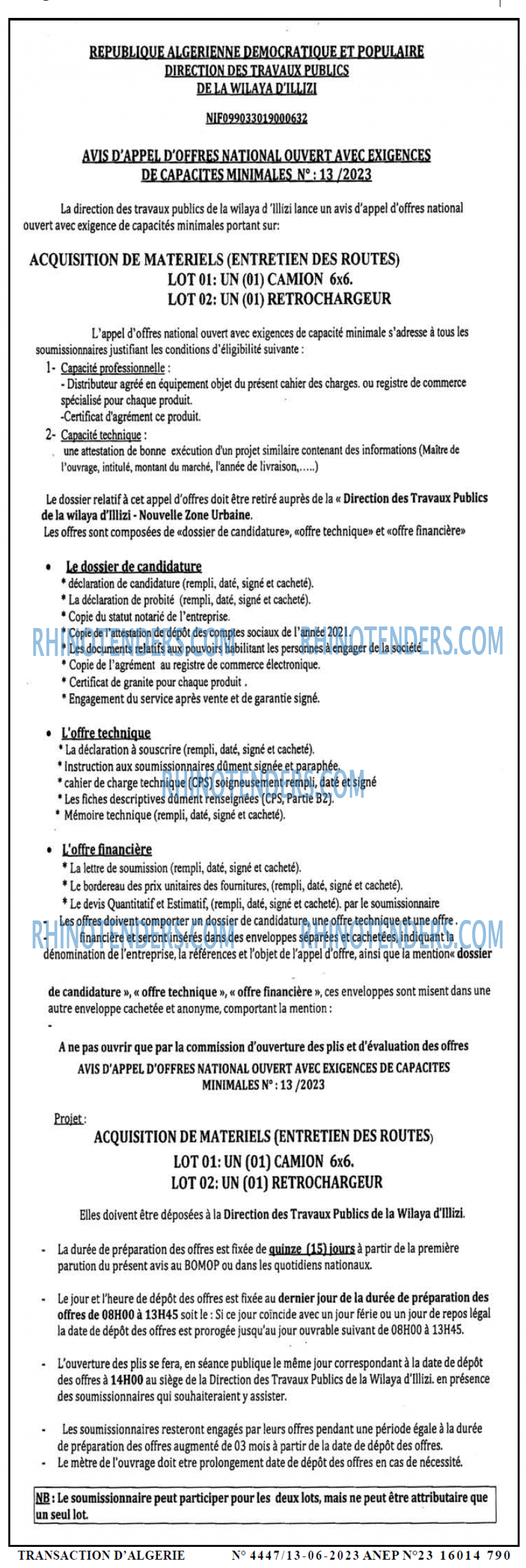 TRANSACTION D'ALGERIE