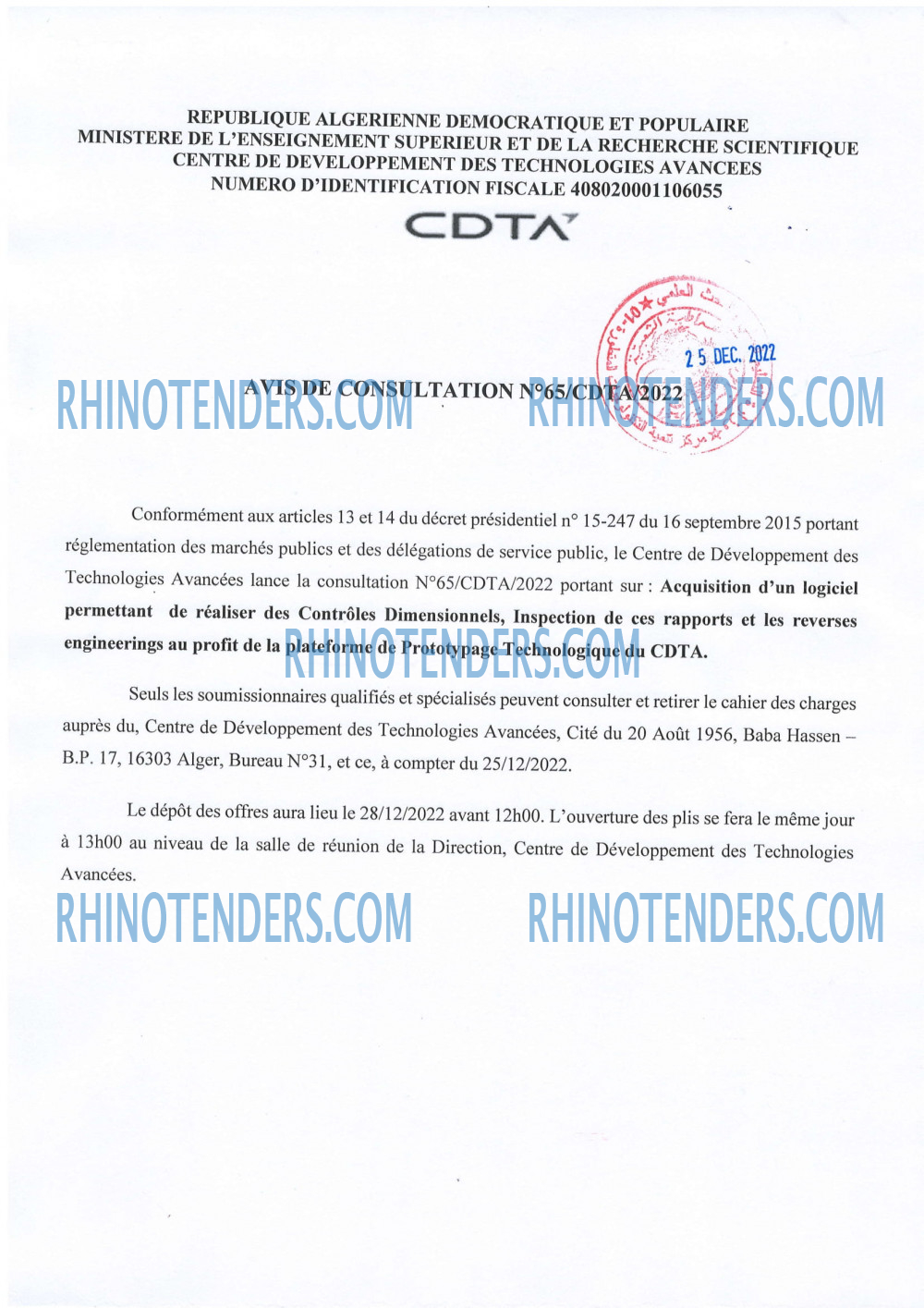 CDTA - Centre De Développement Des Technologies Avancées