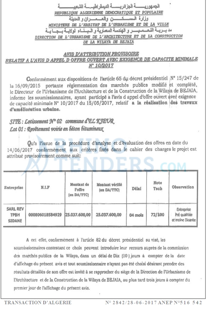 TRANSACTION D'ALGERIE