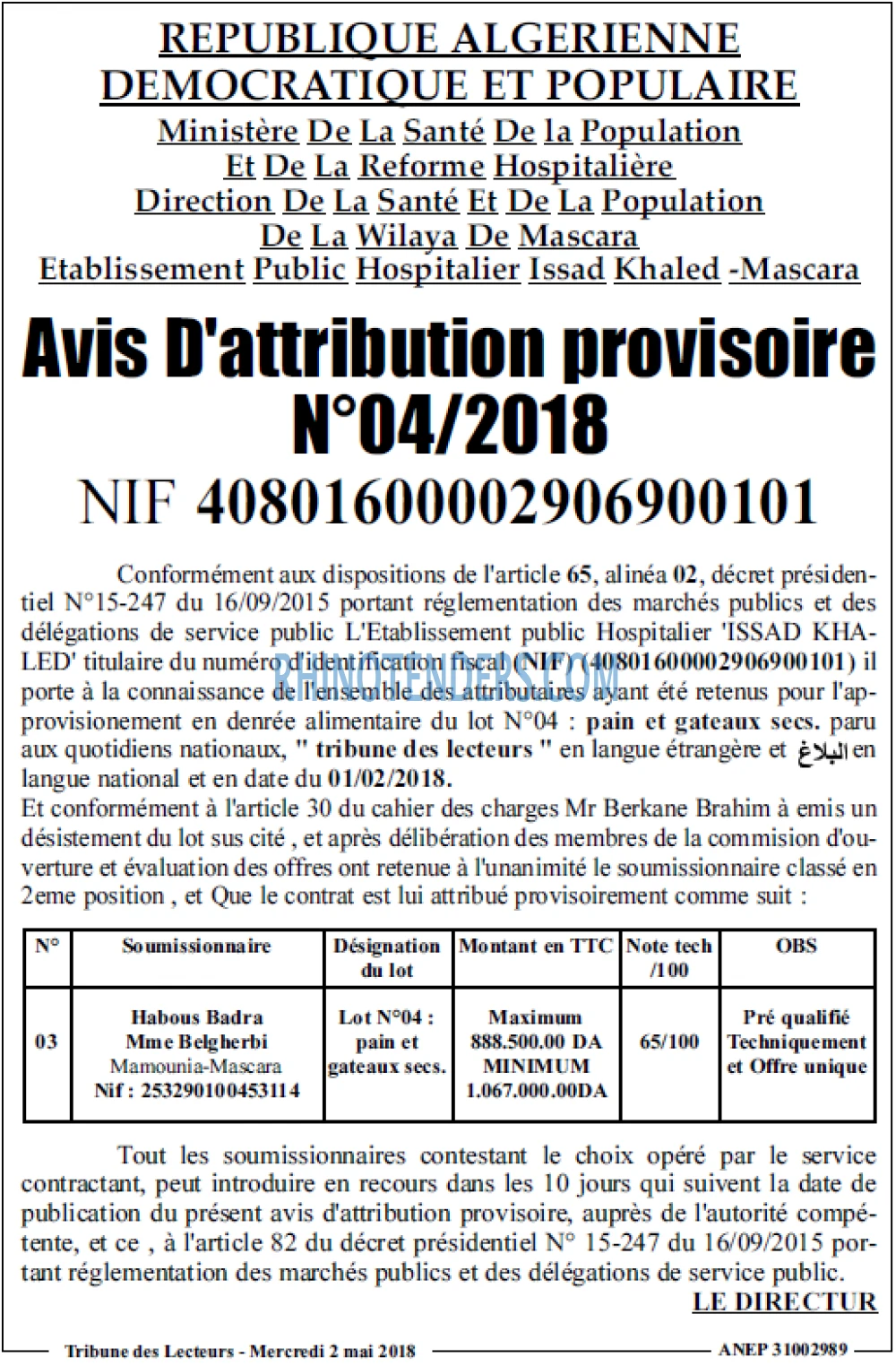 TRIBUNE DES LECTEURS