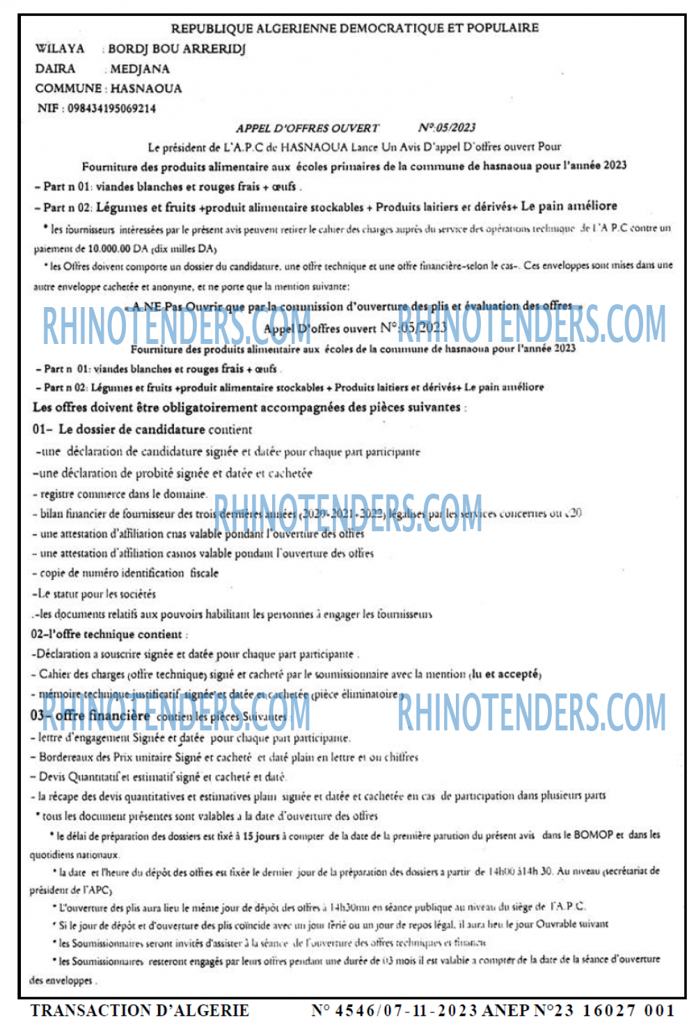 TRANSACTION D'ALGERIE