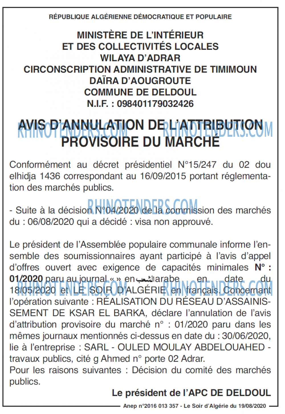 LE SOIR D'ALGERIE