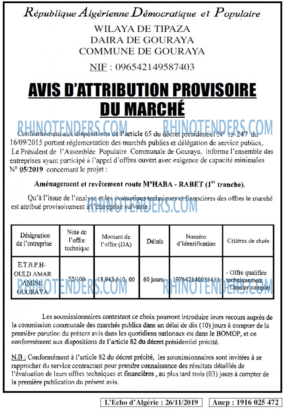 L'ECHO D'ALGERIE