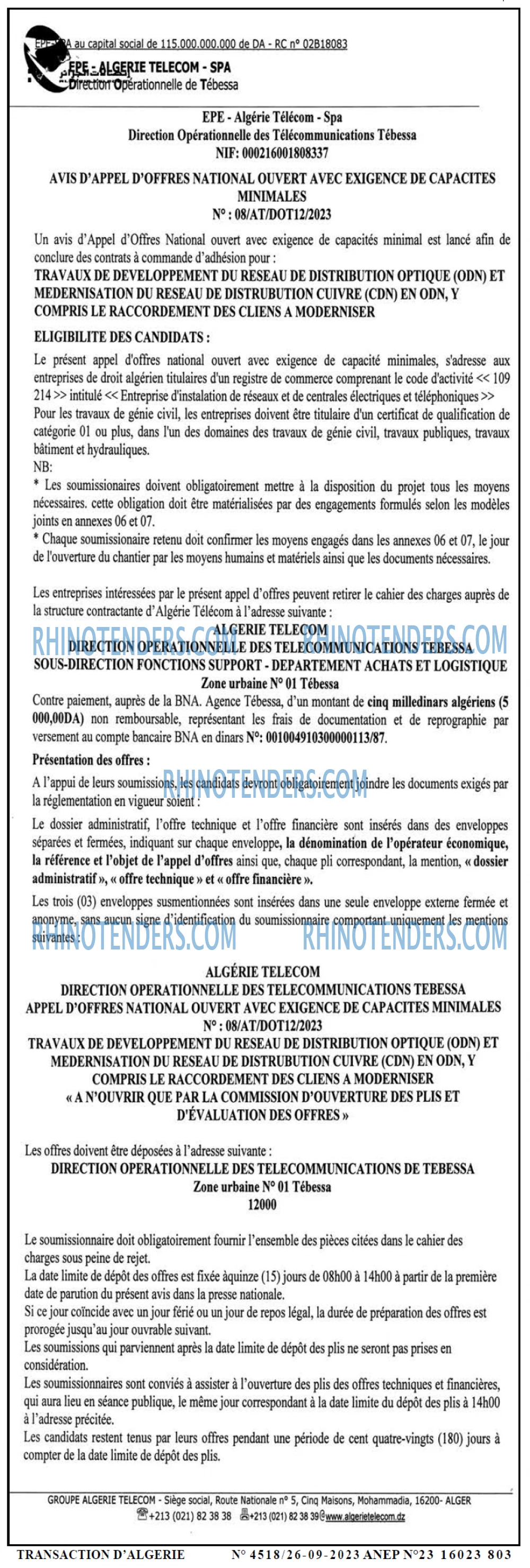 TRANSACTION D'ALGERIE