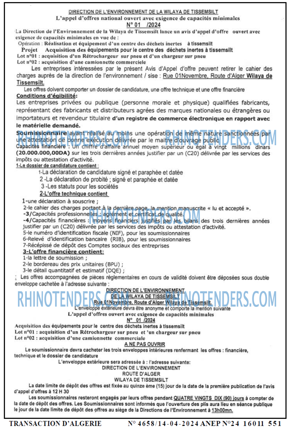 TRANSACTION D'ALGERIE