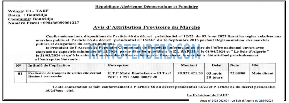 LE SOIR D'ALGERIE