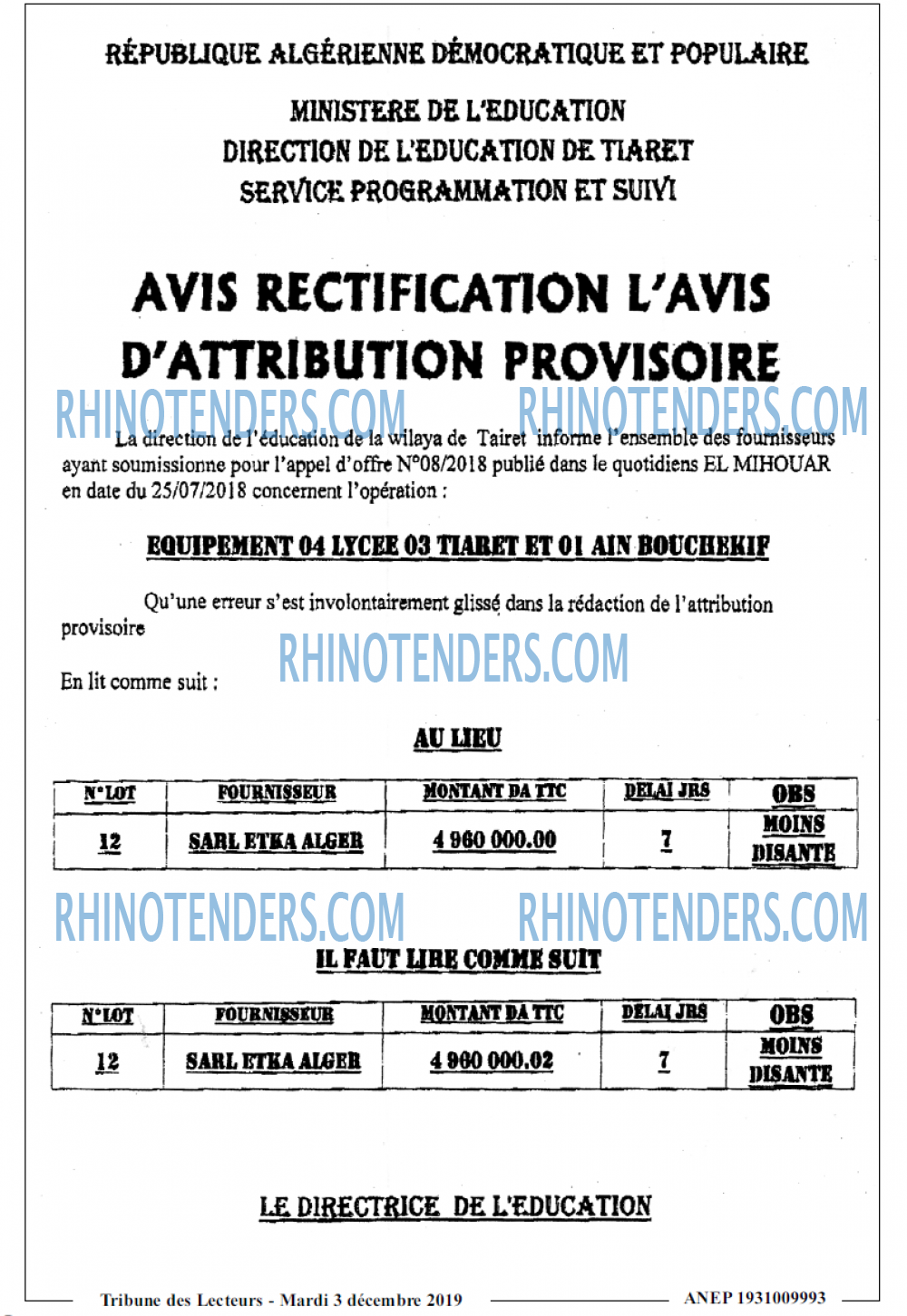 TRIBUNE DES LECTEURS