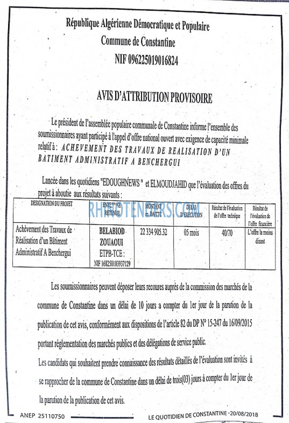 LE QUOTIDIEN DE CONSTANTINE