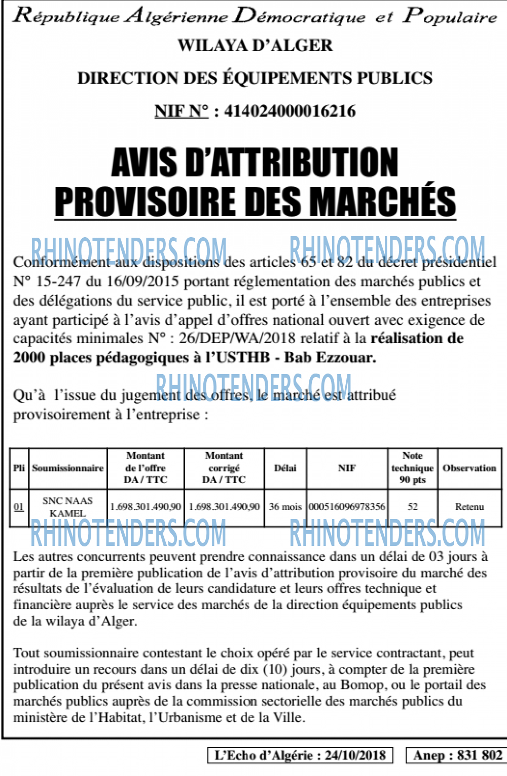 L'ECHO D'ALGERIE