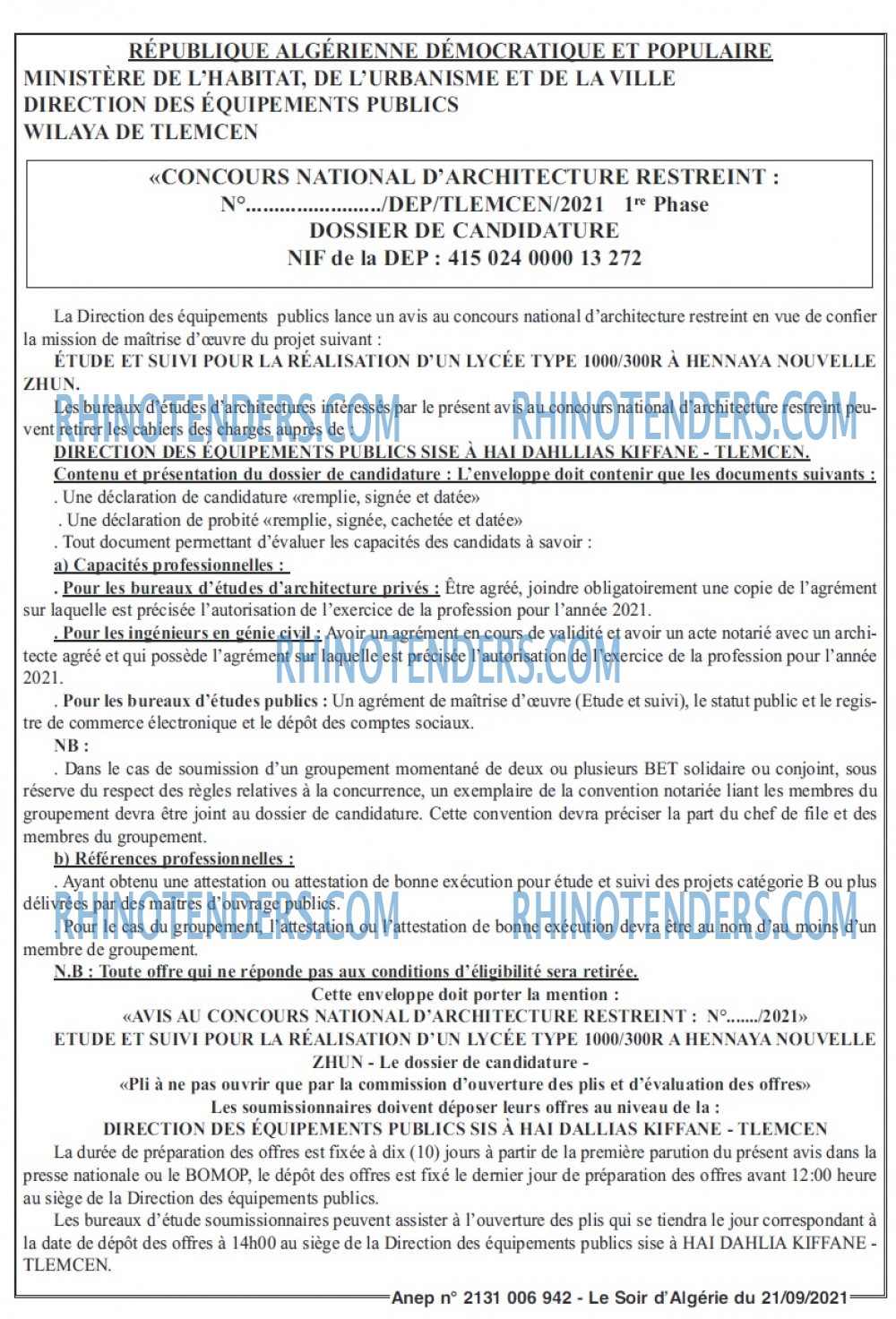 LE SOIR D'ALGERIE