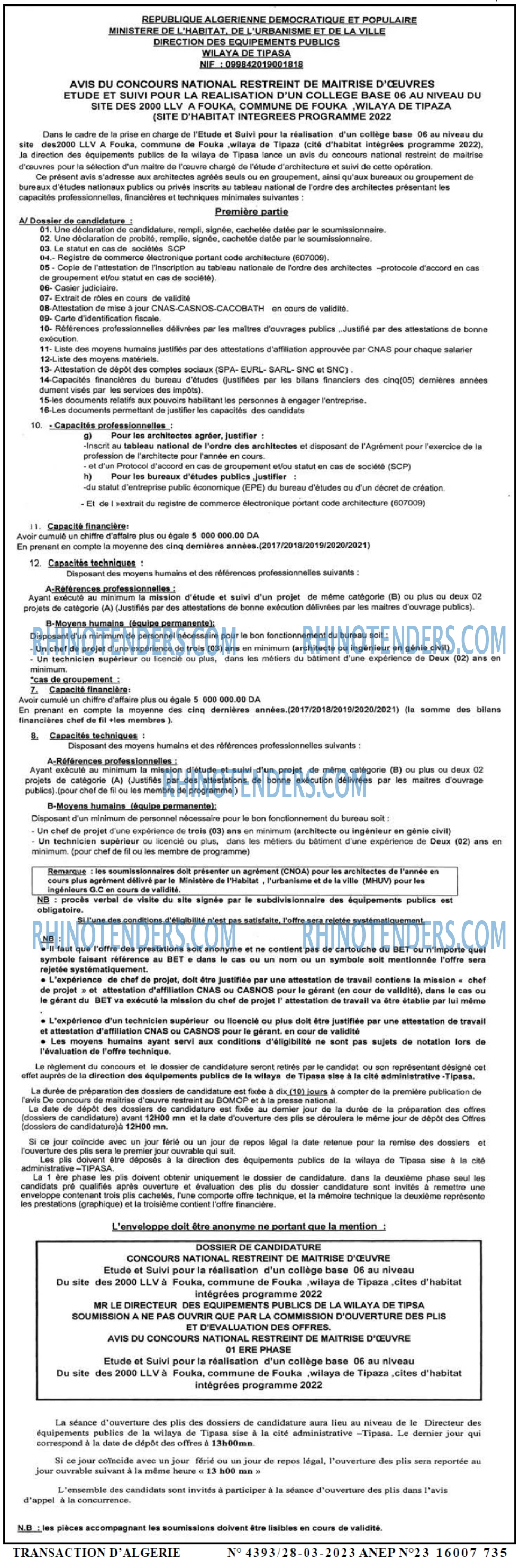 TRANSACTION D'ALGERIE
