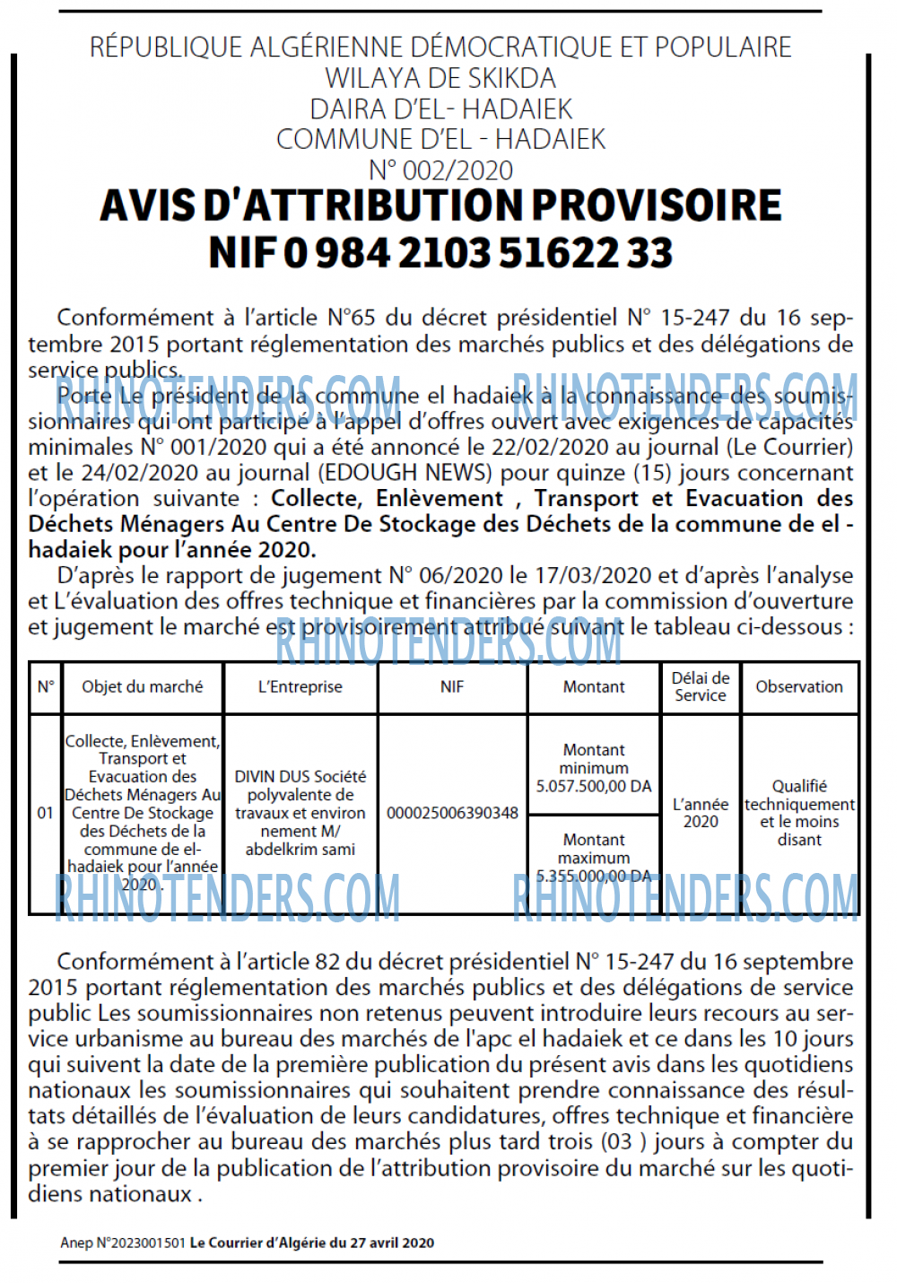Le Courrier d'Algerie