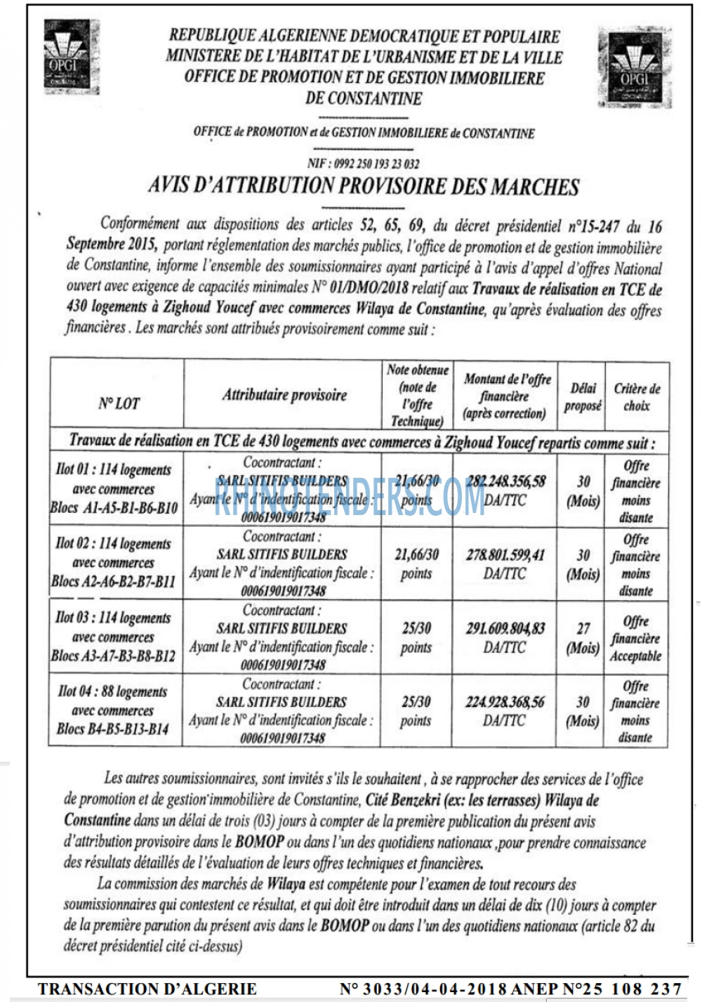 TRANSACTION D'ALGERIE
