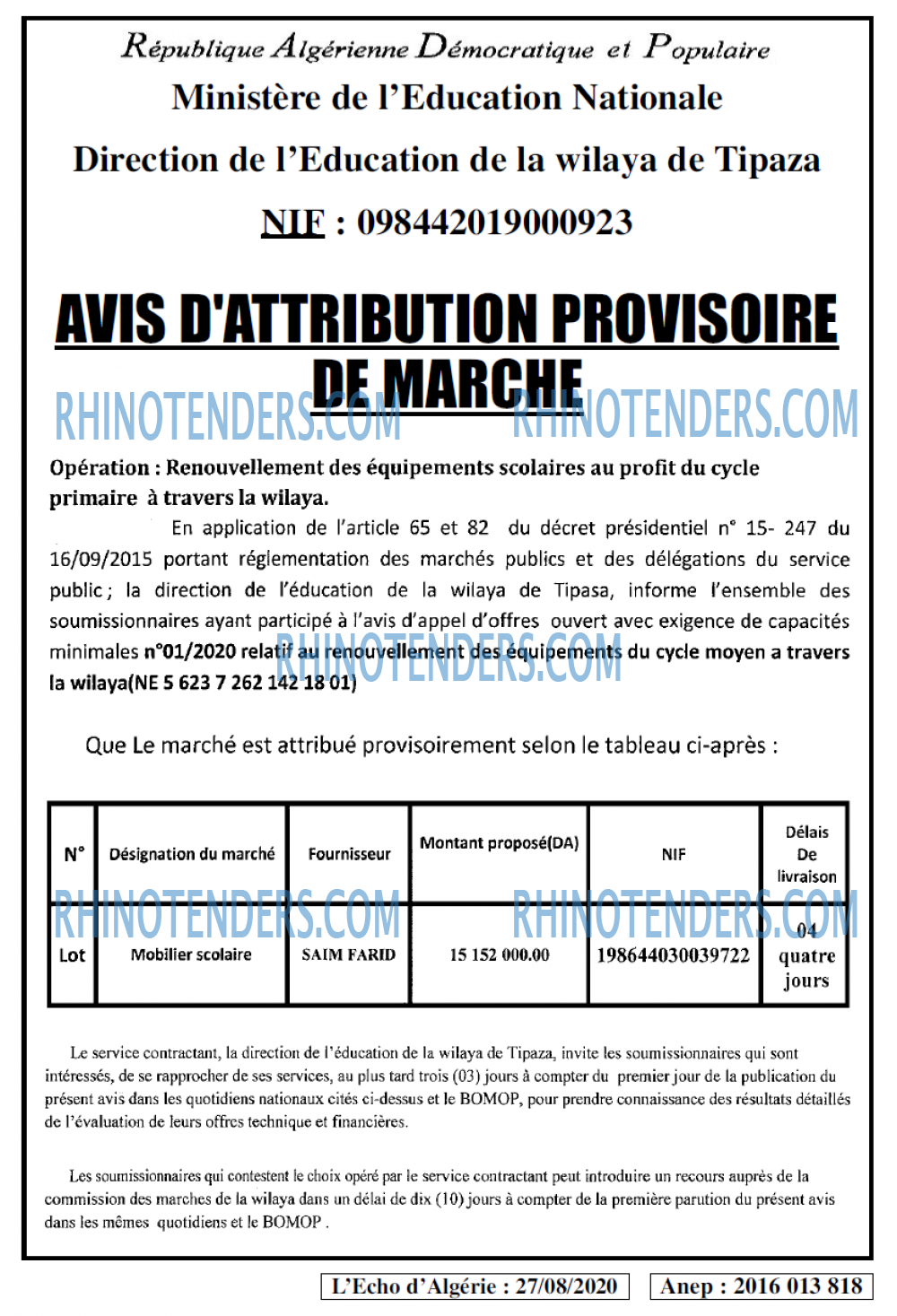 L'ECHO D'ALGERIE