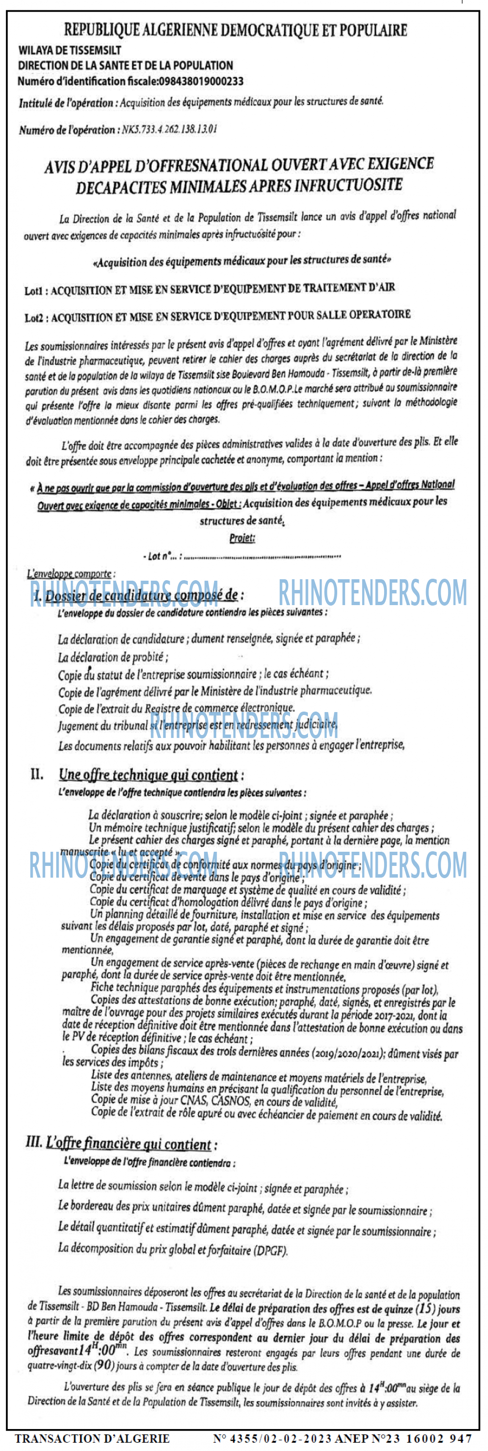 TRANSACTION D'ALGERIE